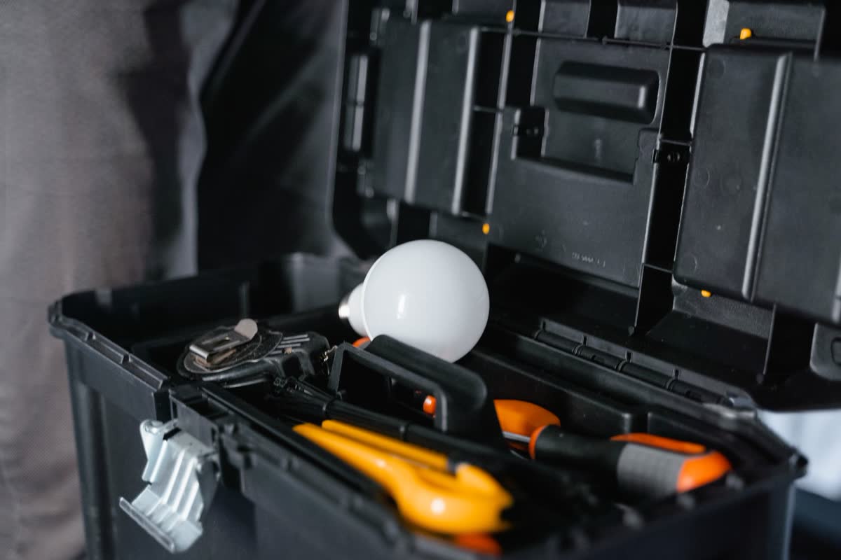 An open basic tool kit with tools