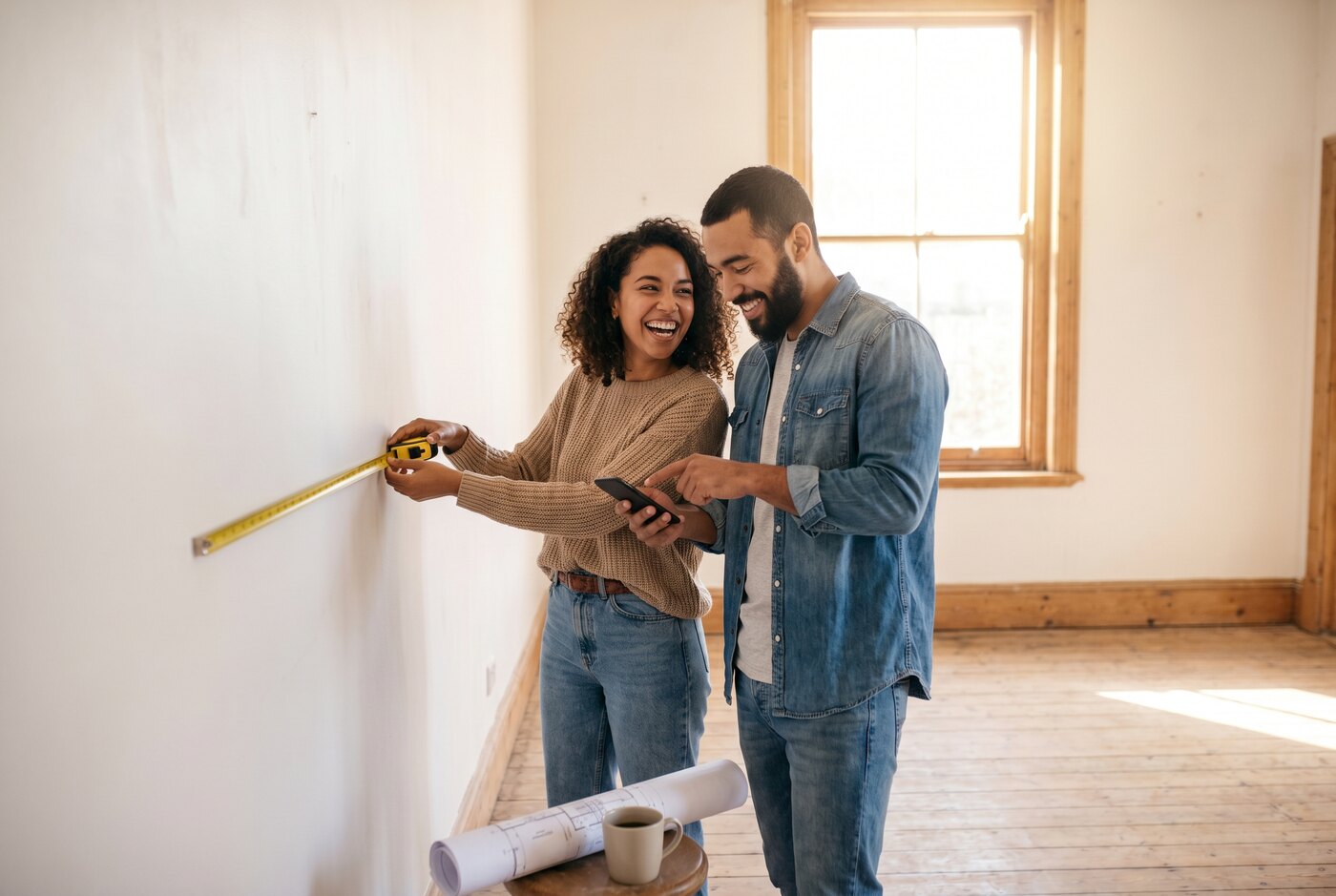 Couple planning a room renovation