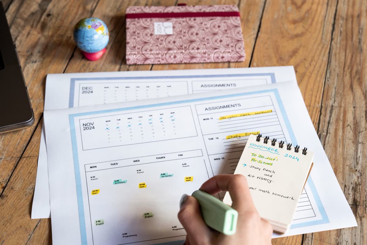 A weekly planner and schedule