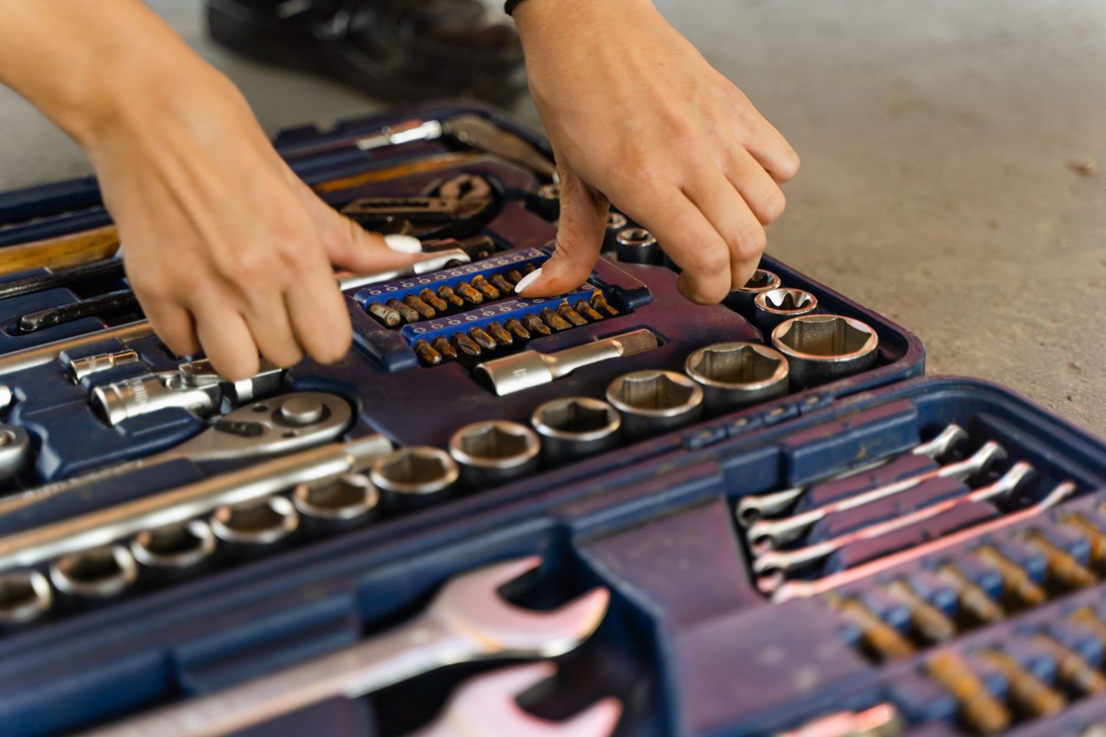 An organized socket and tool set in a case